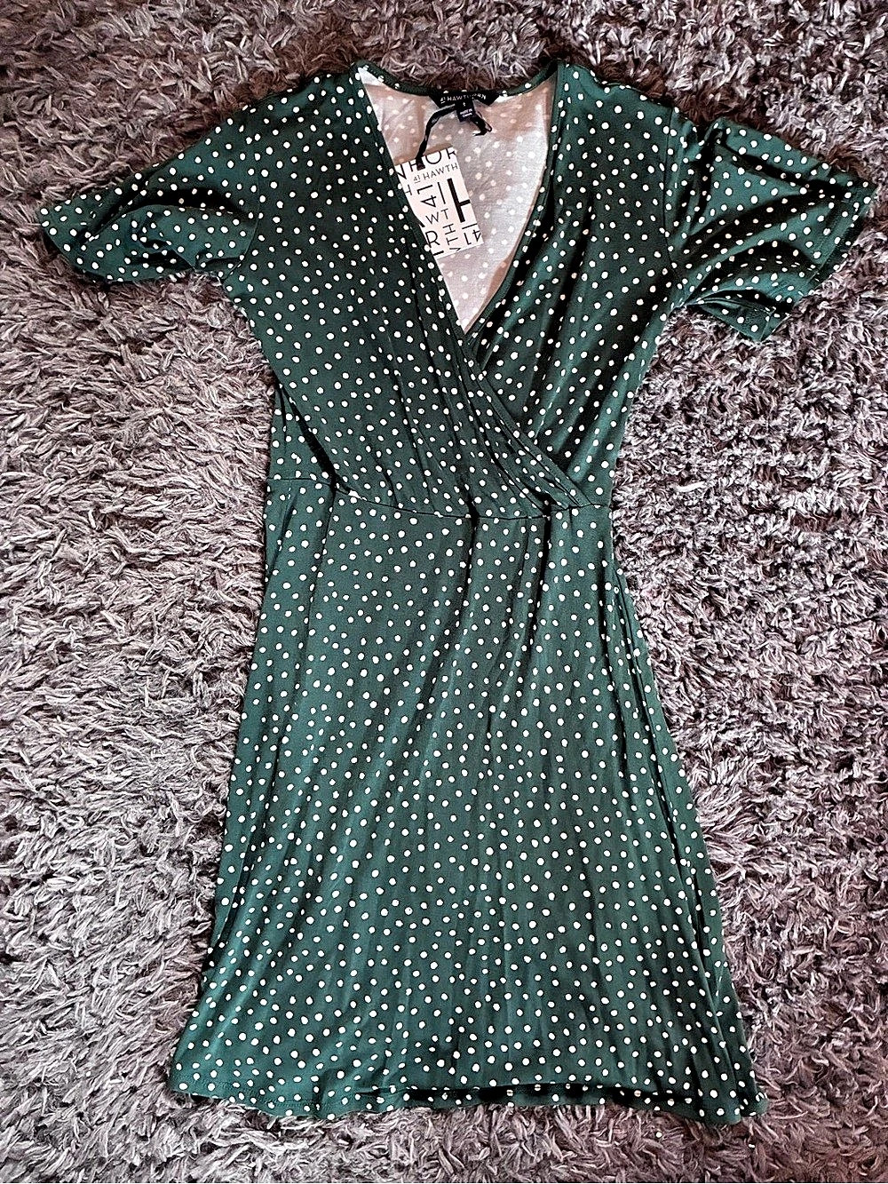 41 Hawthorn Polka Dot Wrap Midi Dress in Green Size Small NWT